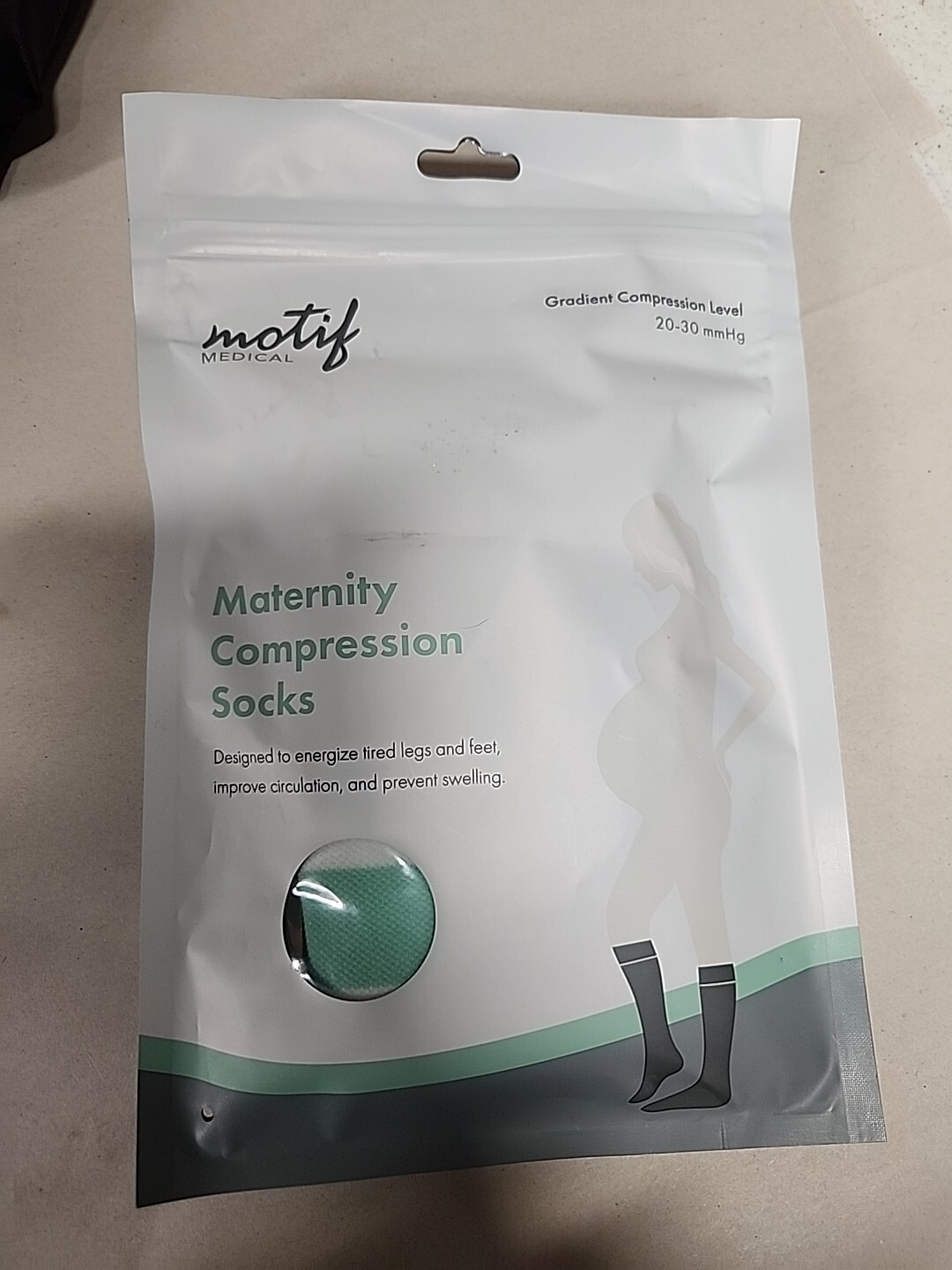 New Motif White Green Grey  Maternity Compression Socks Medium 20-30mmHg