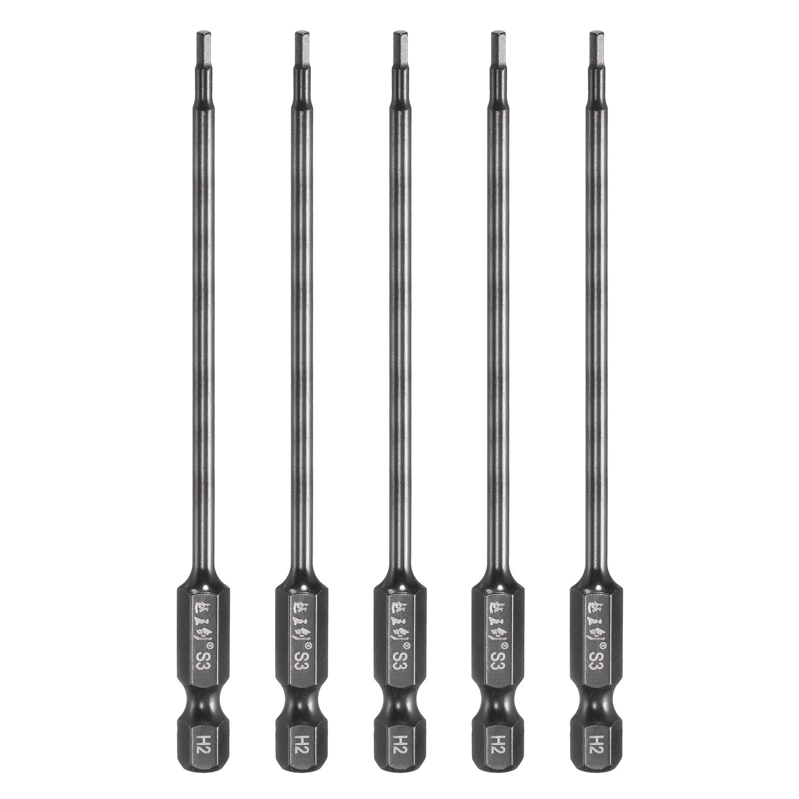 5pcs 2mm Metric Hex Head Wrench Drill Bit 100mm Length Magnetic Bits Black