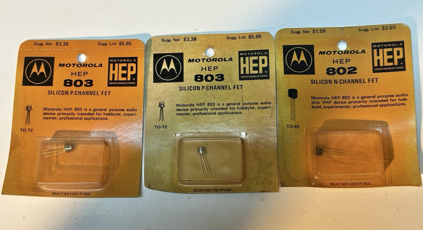 3 Vintage Motorola Transistors HEP 802 803 Silicon N and P-Channel FET (26)