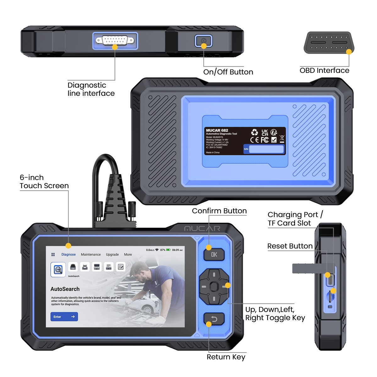2026 Mucar 682 Fault Code Reader OBD2 Scanner ABS SRS Car Diagnostic Tool US