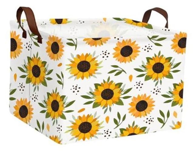 Sunflower Empty Gift Storage Basket Collapsible Canvas Baby Toy Bin Yellow