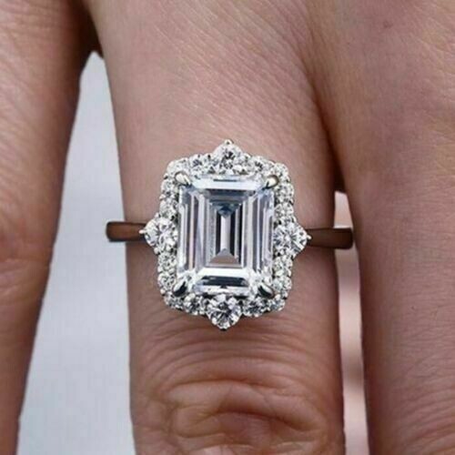 Emerald Cut 5.10Ct White Diamond Lab-Created Engagement Ring 925 Sterling Silver