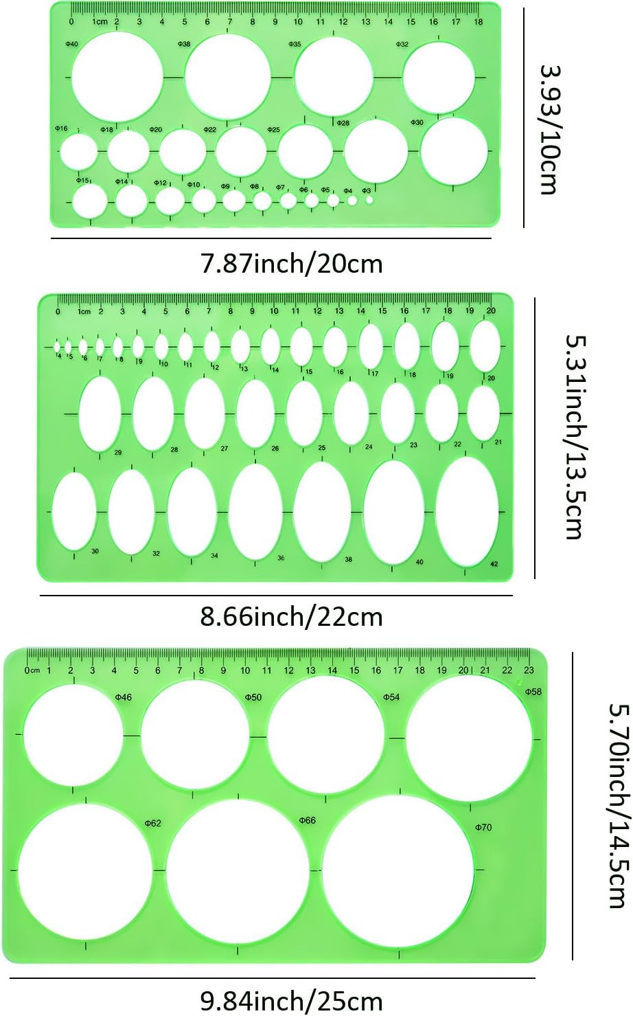 Circle Template 3 Pieces Plastic Circle and Oval Templates Measuring Rulers Digi
