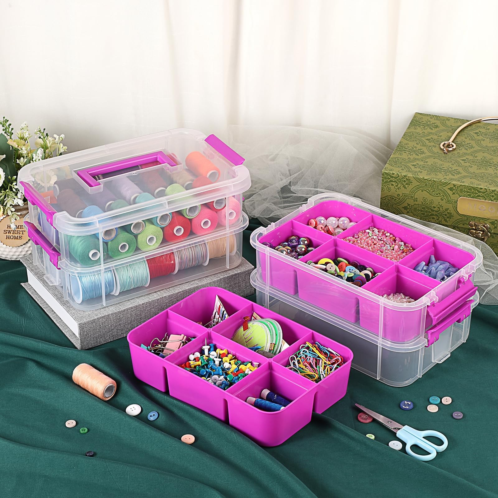 4-Tiers Plastic Stack Carry Storage Containers wih Handle Lids