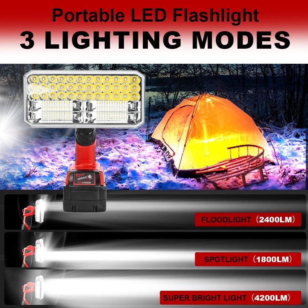 4200LM 40W LED Work Light Compatible with Milwaukee 18V Battery Bright Camping