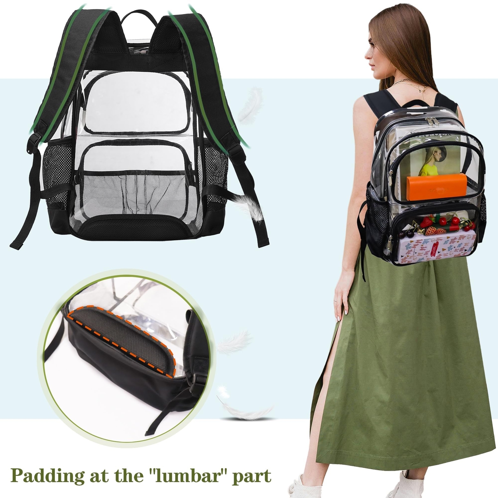 Clear Backpack Heavy Duty,17'' Transparent Bag See Through Backpack for Colle...