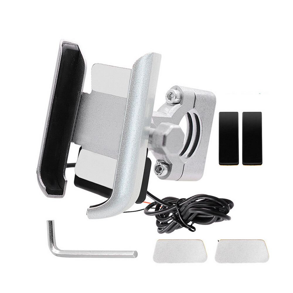 Universal Motorcycle Cell Phone Mount Holder with USB Charger Handlebar Install