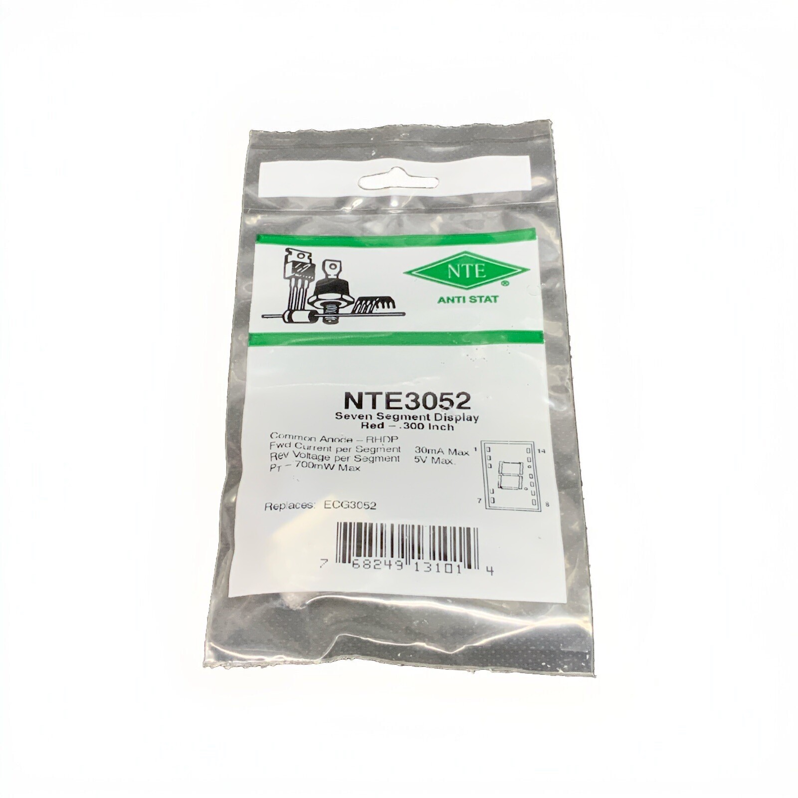 NTE3052 Seven Segment Display Red - .300 Inch ECG3052