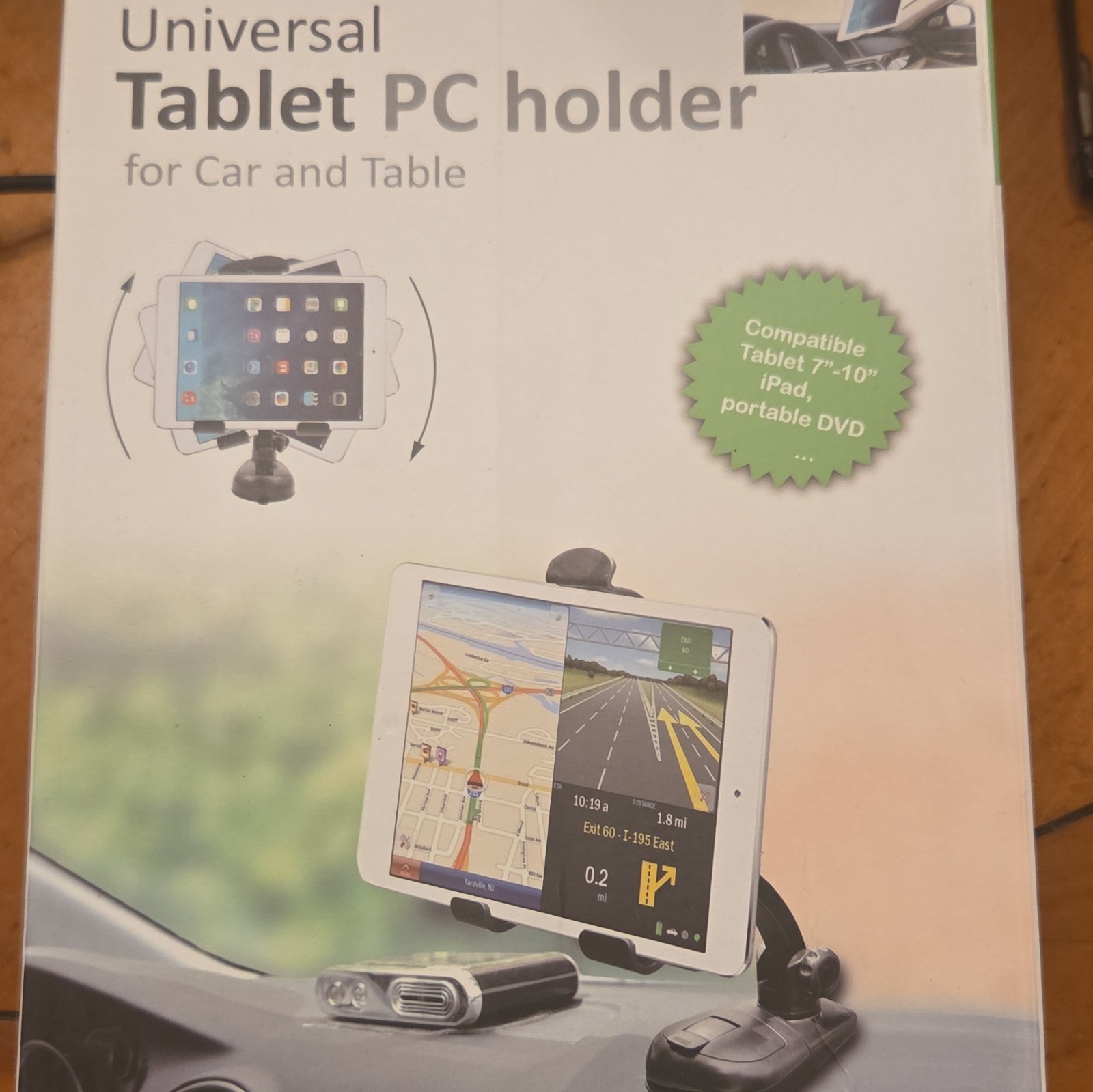 Universal Rotating Suction Mount Car/Desktop Tablet Holder Black ABS 7-10 in