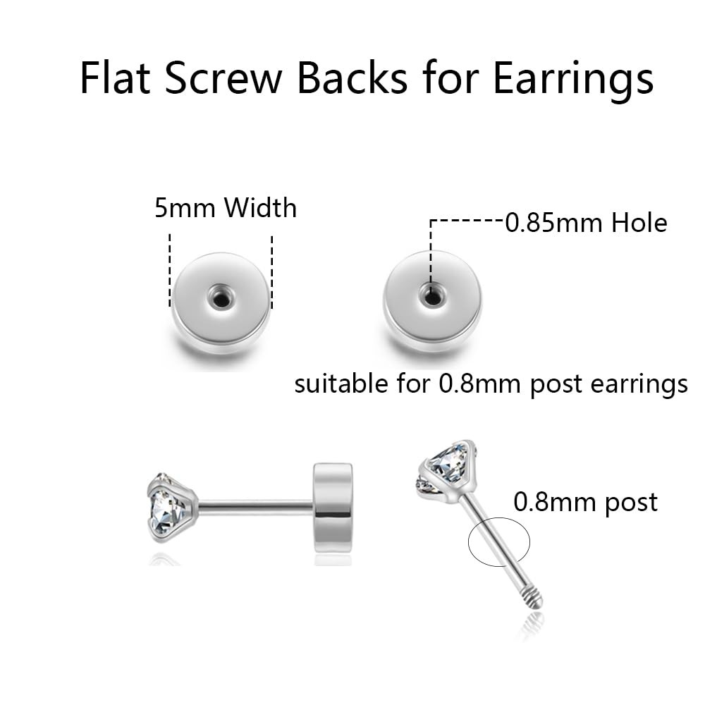 Renkovte Flat Screw Backs Replacement for Stud Earrings,10Pcs Stainess Silver