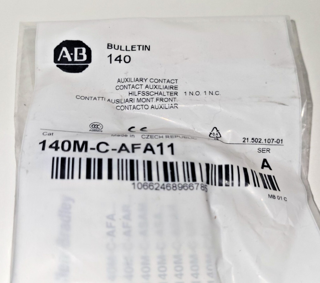 Allen-Bradley 140M-C-AFA11 Aux Contact 1NO/1NC Front-Mount, Series A, NIB