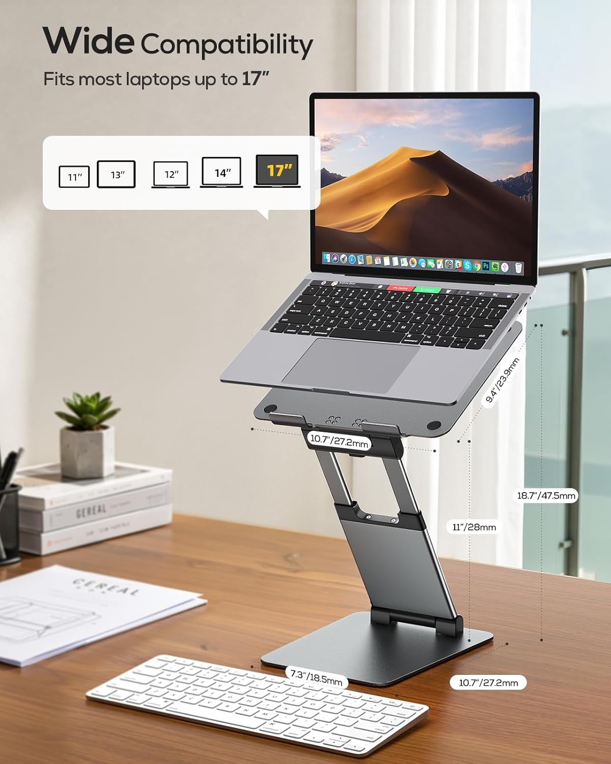 Height Adjustable Laptop Stand for Desk, Dual Foldable Aluminum Computer Riser