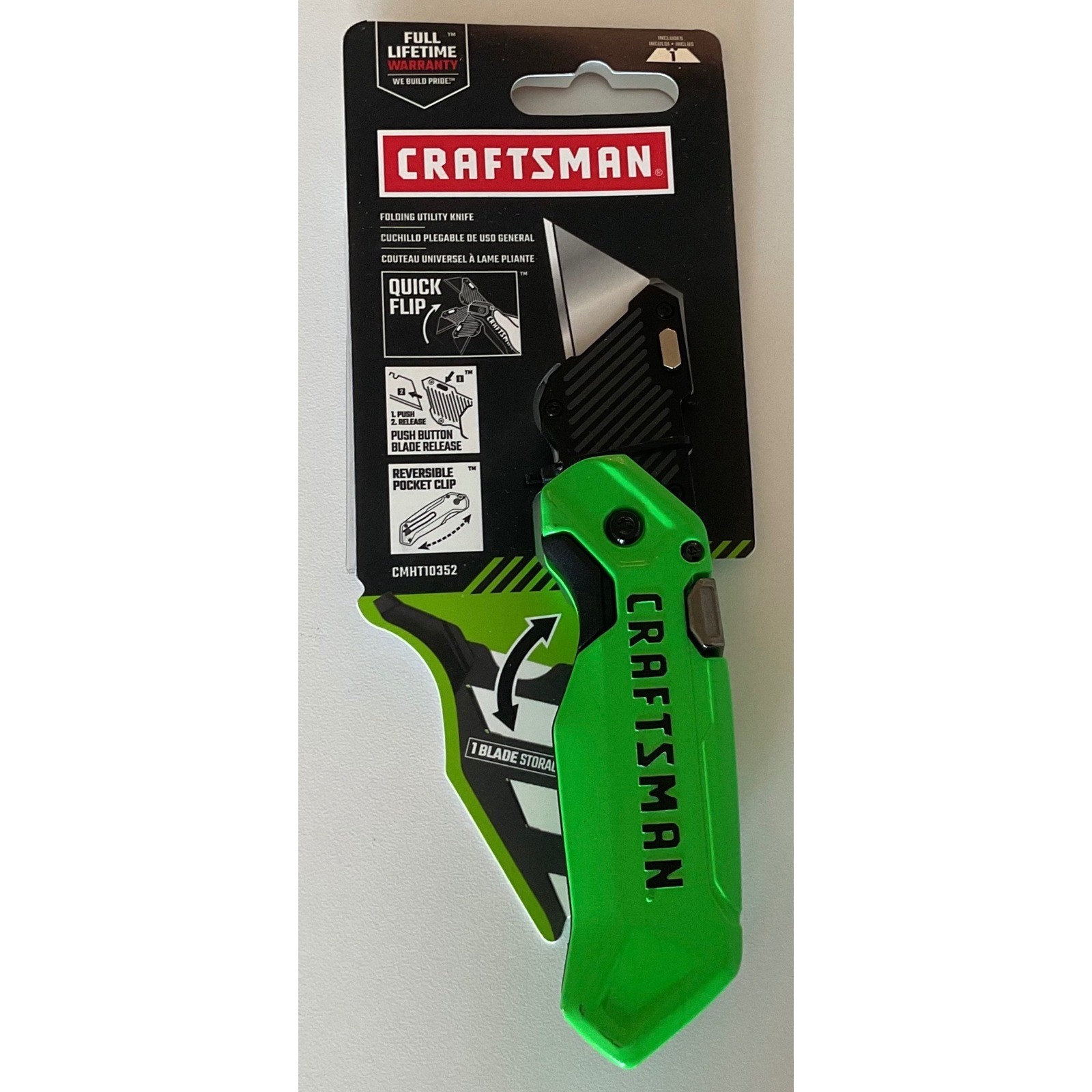 Craftsman Folding Utility Knife Green Quick Flip Blade Storage CMHT10352 NEW