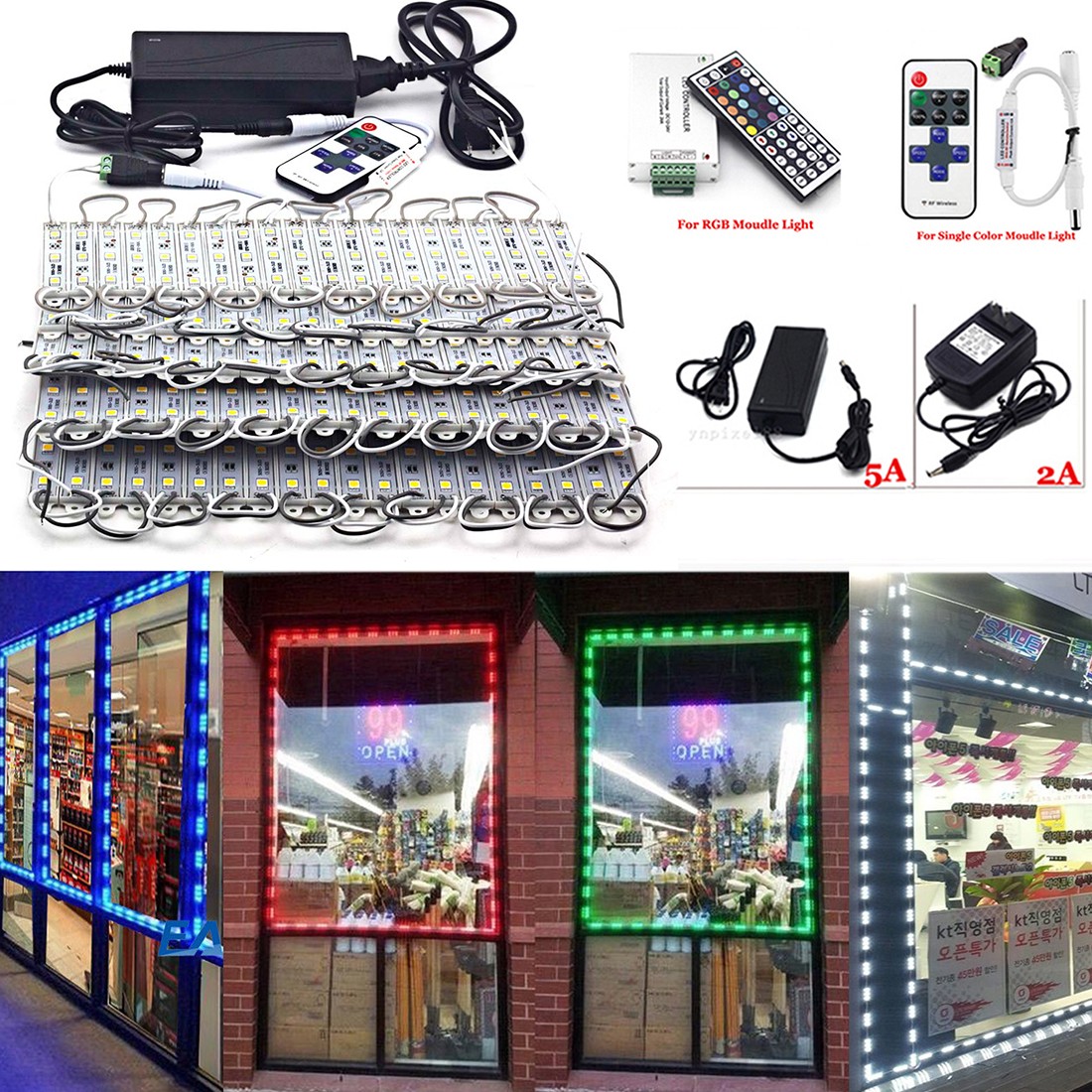 10ft~200ft 5050 SMD Waterproof LED Module Light Store Front Window Sign Lamp KIT