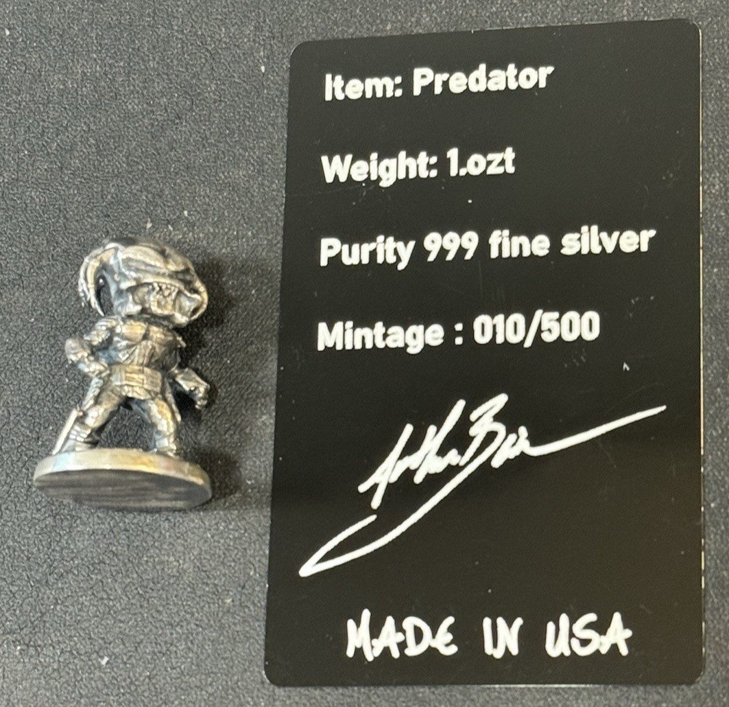 1 Oz .999 Silver AB Custom Silver Predator Alien Hand Poured Statue Awesome!!!