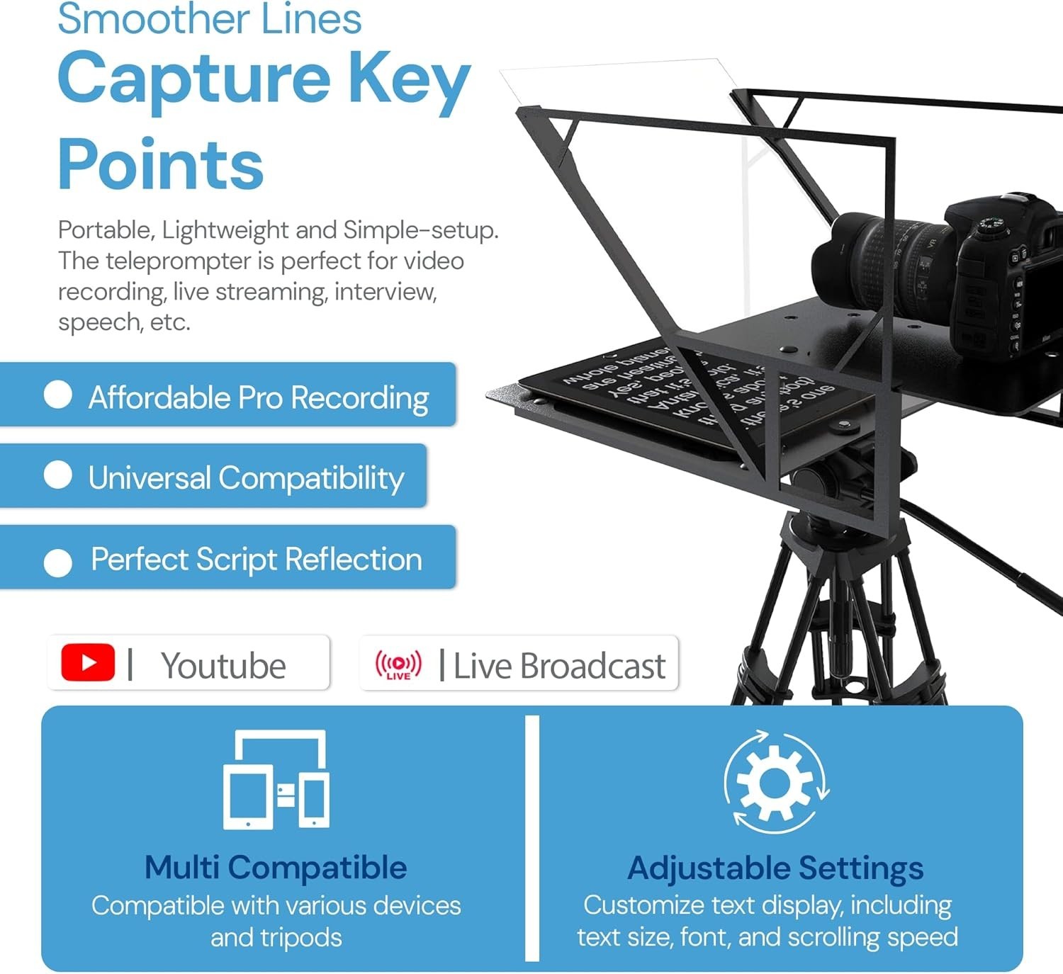 Teleprompter 5.0 with Foot Remote - Convenient for iPad, Tablet & Smartphone Use
