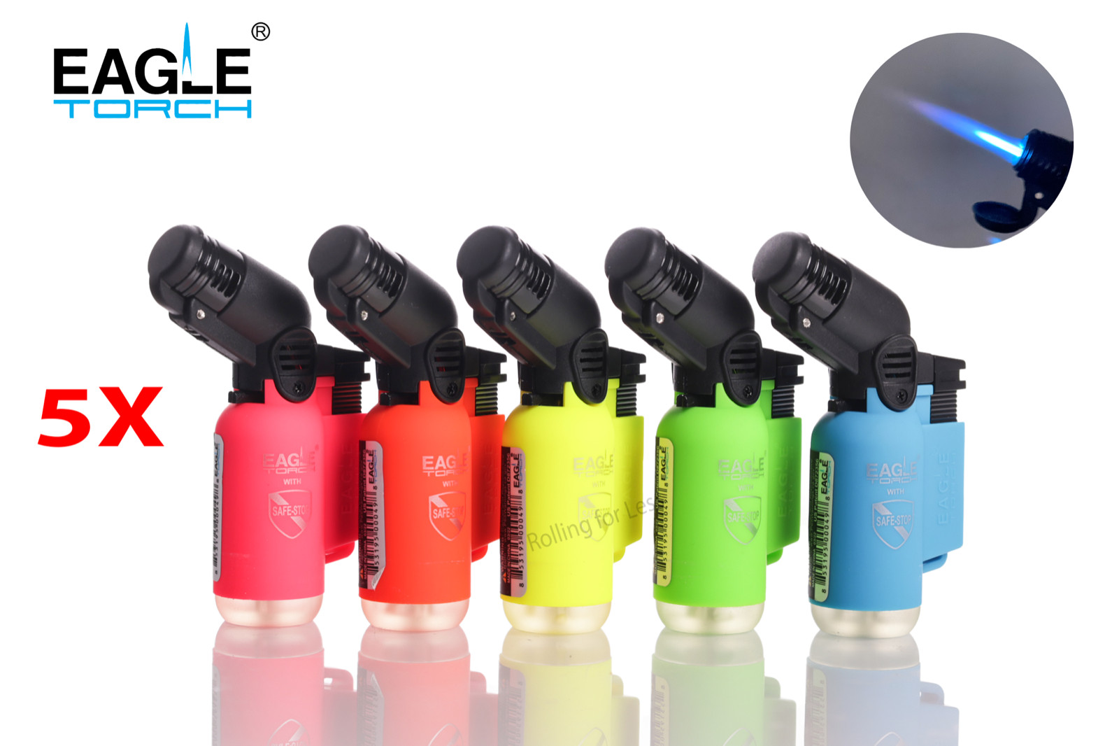 5 Pack Eagle Torch Neon Color 45 Degree Butane Refillable Torch Lighter