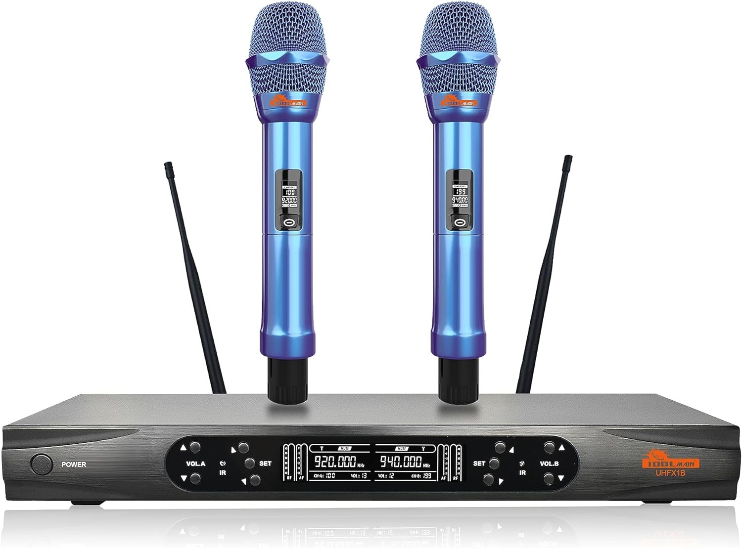 Professional Dual Karaoke Wireless Microphone w/ Anti Feedback - Blue
