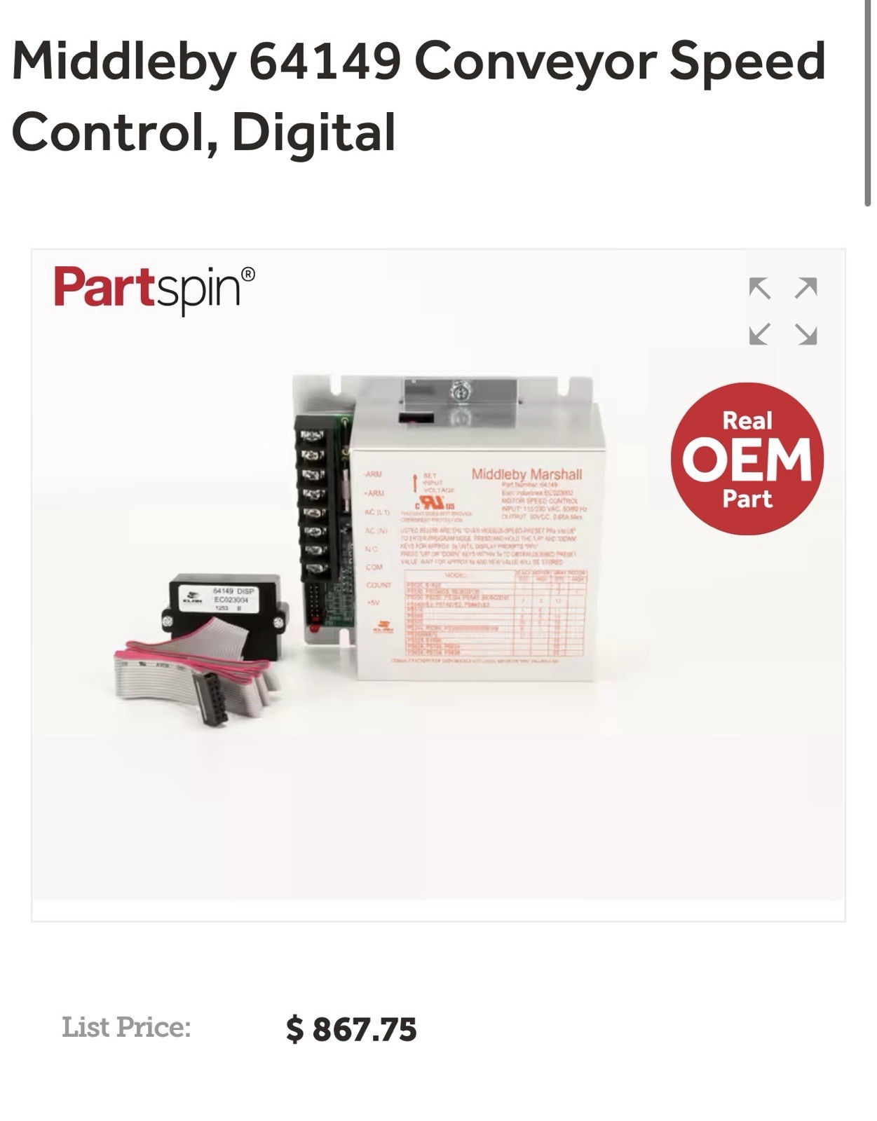 Middleby 64149 Conveyor Speed Control, Digital. New In Box
