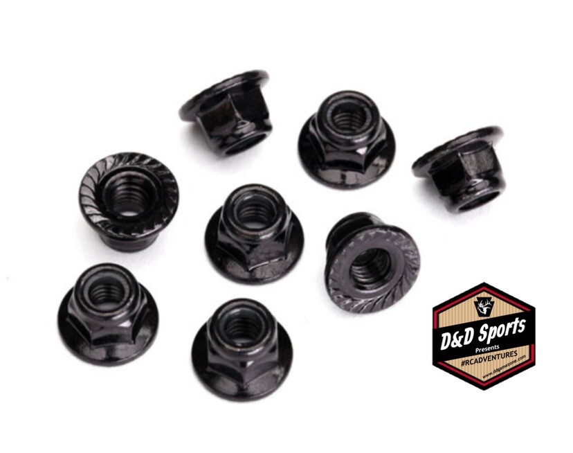 Traxxas 8447 Nuts 5mm flanged nylon locking (steel, black serrated) (8)
