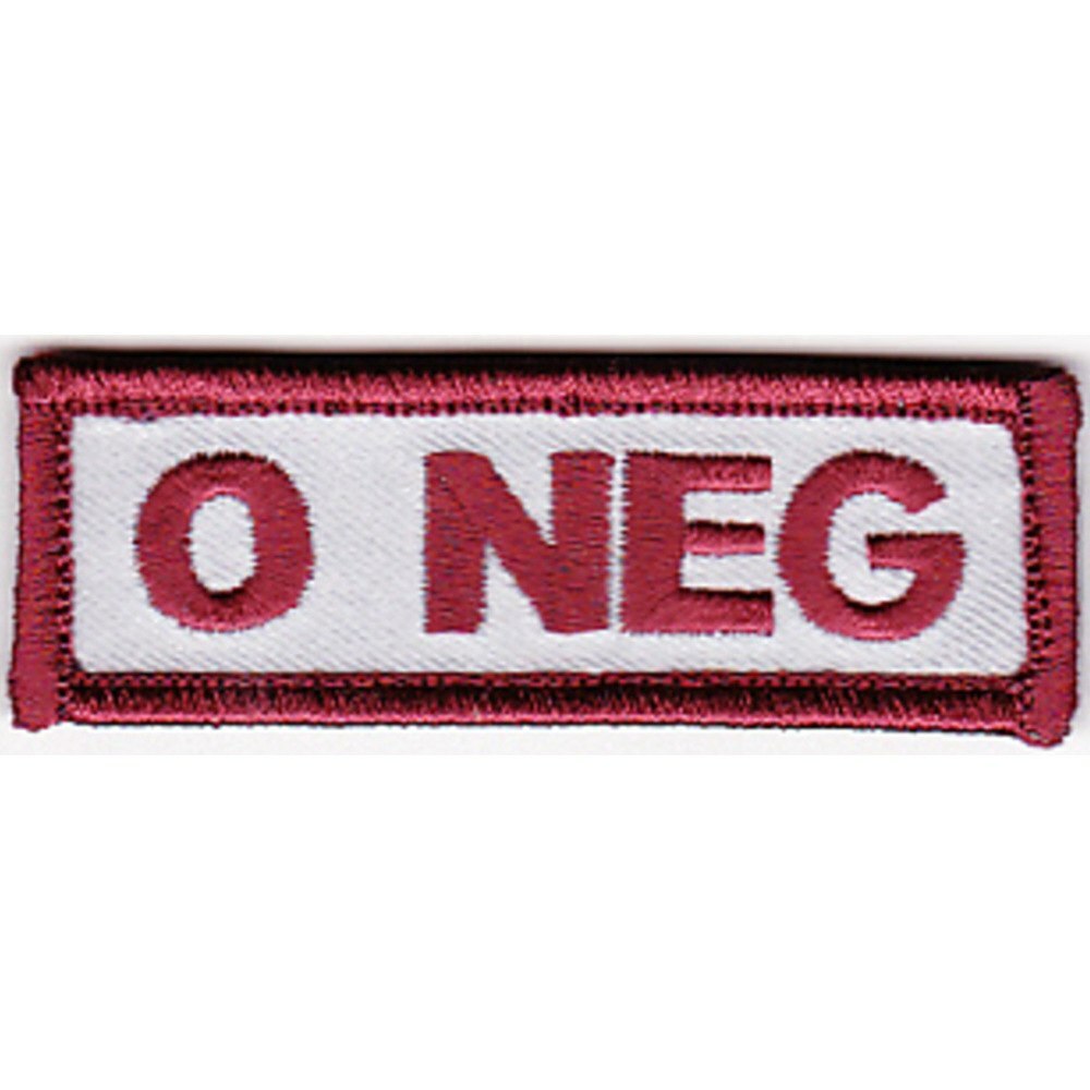 0  NEG NEGATIVE BLOOD TYPE HOOK AND LOOP EMBROIDERED  PATCH