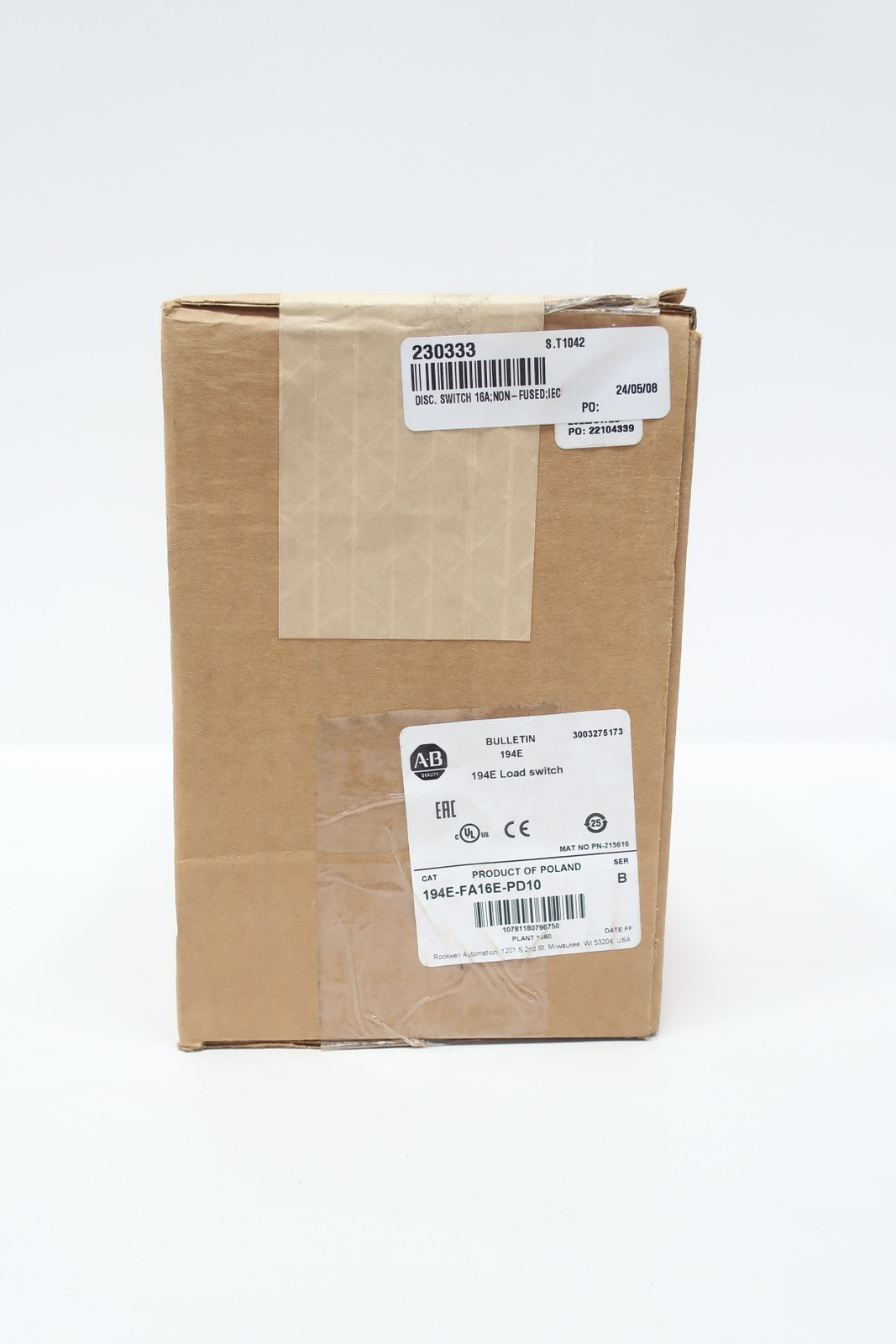 Allen Bradley 194E-FA16E-PD10 Non-fusible Disconnect Switch 16a Amp 3p