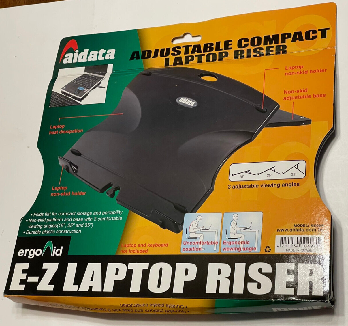 Aidata E-Z Laptop Riser, Adjustable Compact Design - Model NS006 - New