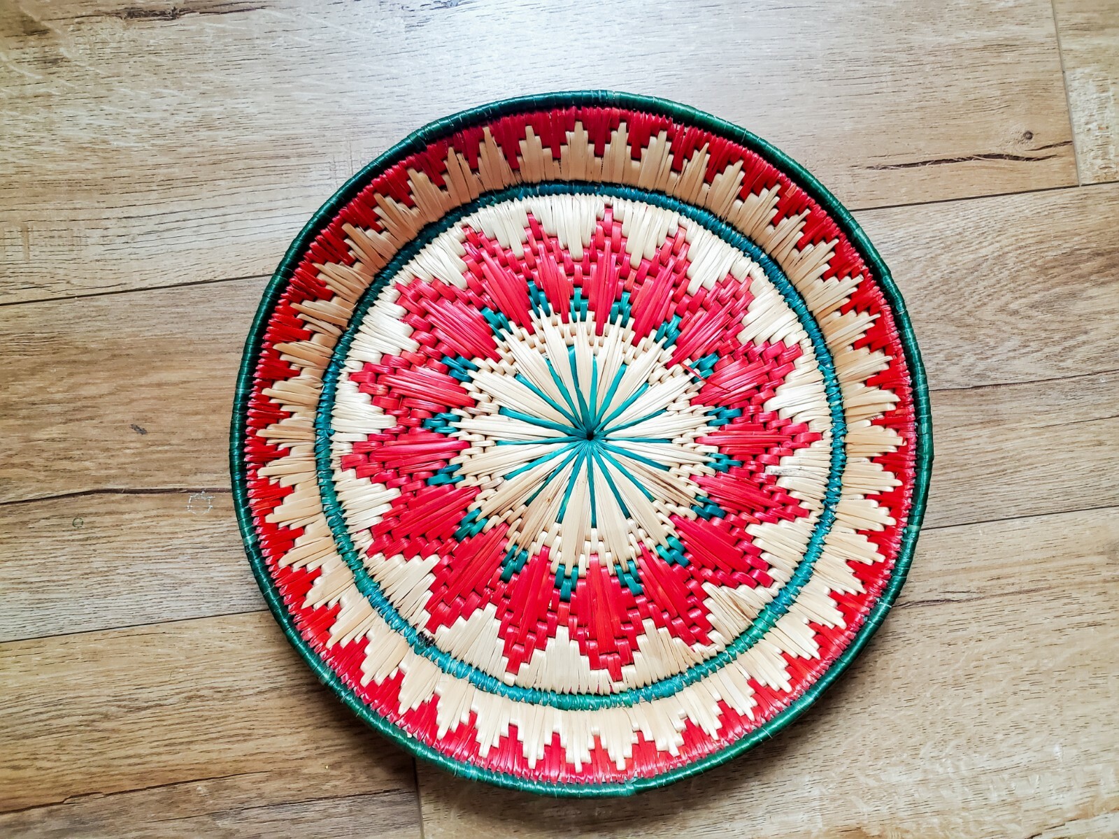 Thick colorful bright handwoven basket tray wall decor 12.5in
