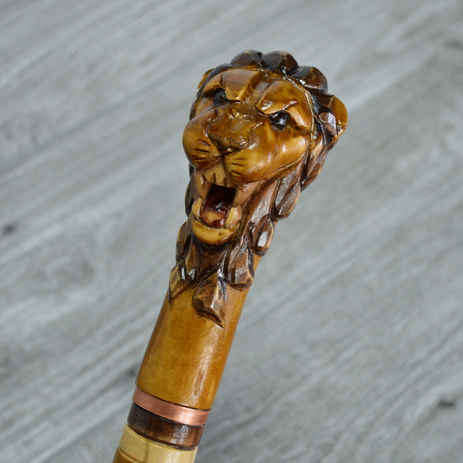 Cane Walking Stick Wooden carved Handmade - Lion Head
