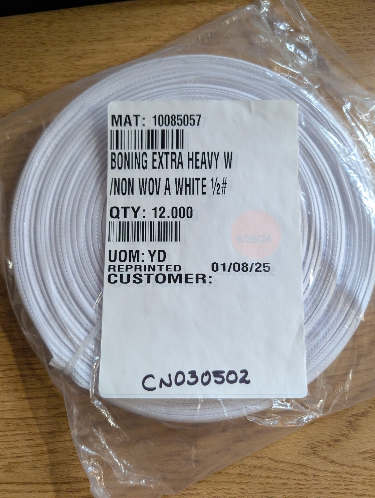 Boning for Sewing, 1Pcs 12 Yards 12mm - Polyester Cotton Covered Boning (White)