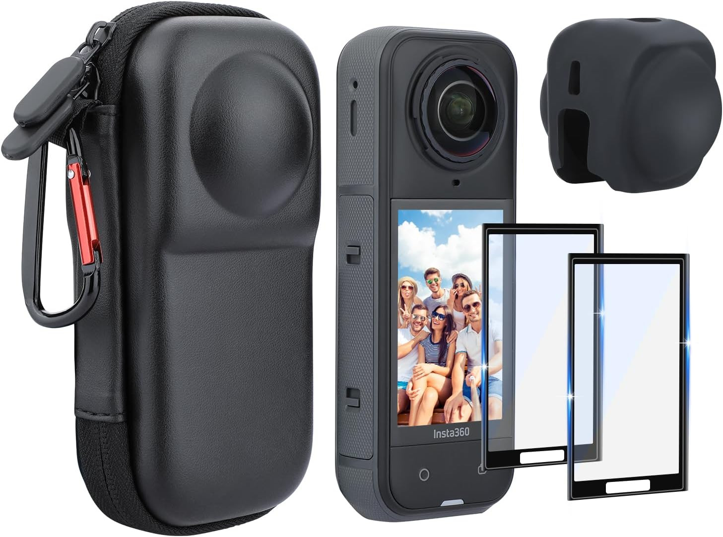 Carrying Case Bag for Insta360 X5, Silicone Lens Cap, 2-Pack Screen Protector wi