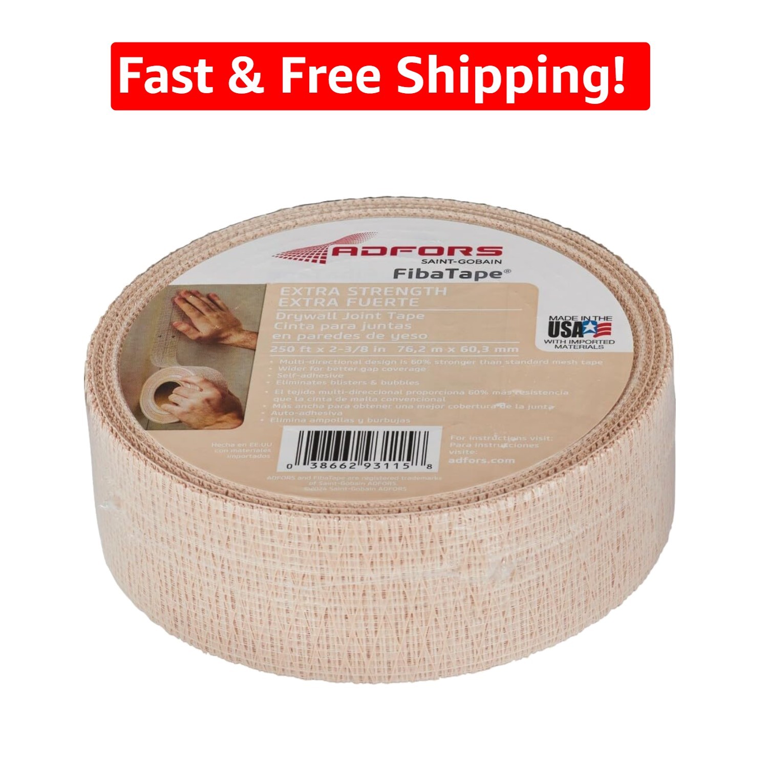 2-3/8x250 Extra Strength Fiberglass Mesh Tape - Ideal for Crack Repairs & Joints