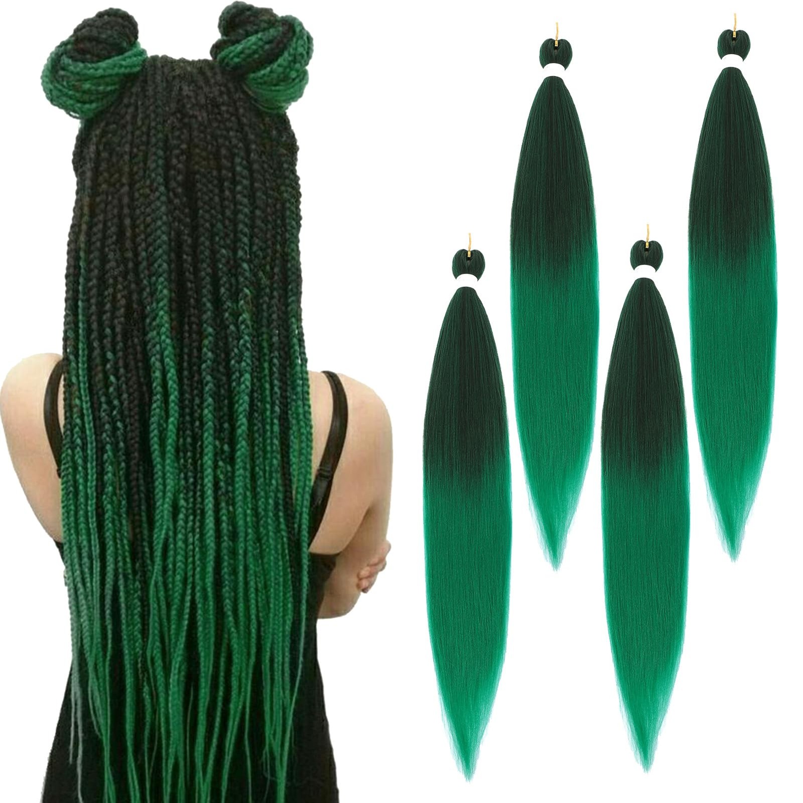 Sakkou 28inch Dark Green Ombre Braiding Hair Pre Stretched 28 Inch, 1B/Green