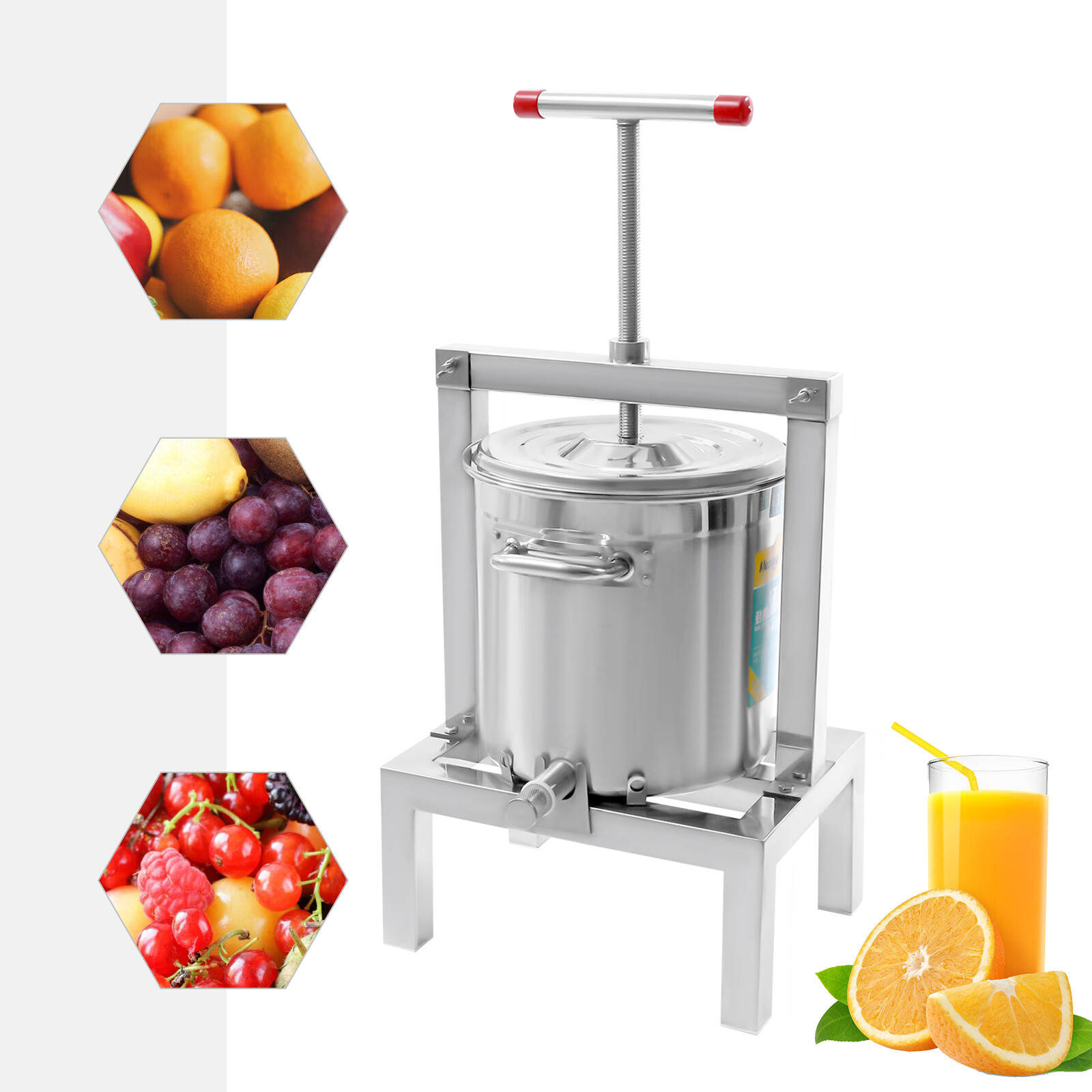10L Manual Fruit Juicer Grape Apple Juice Extractor Stainless Bucket Juicer NEW