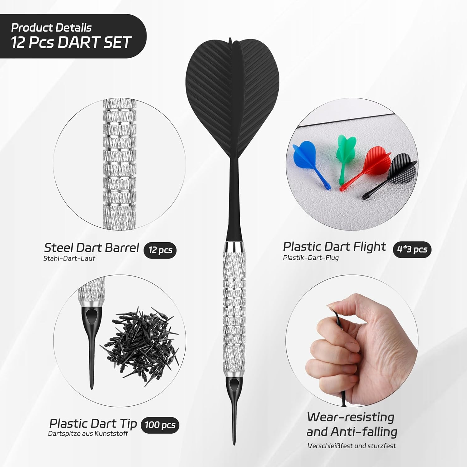 Plastic Tip Darts,12Pcs Soft Darts Set with 100 Plastic Tips for Electronic D...