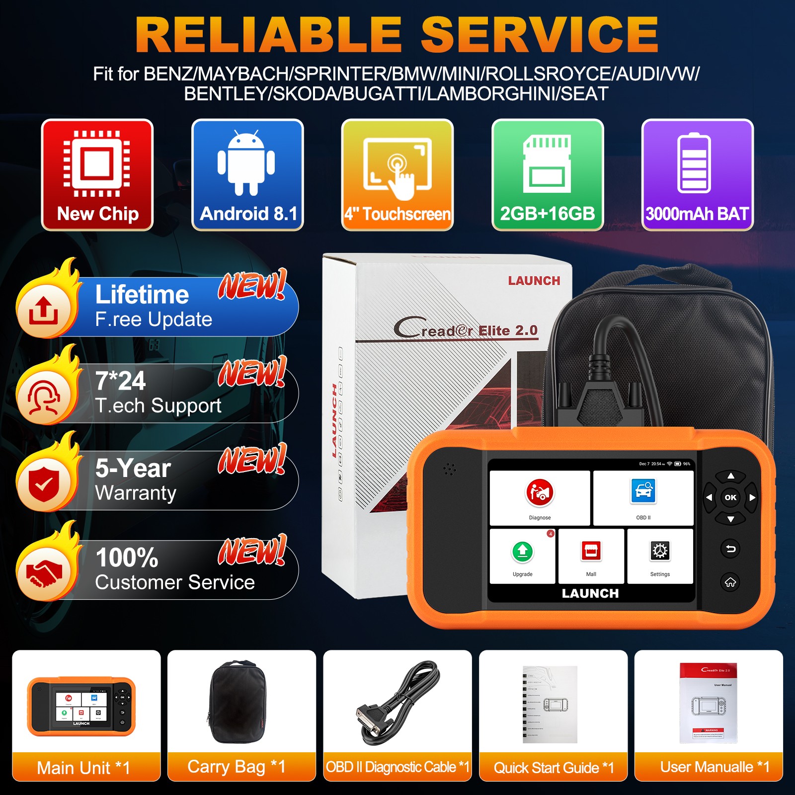 2026 LAUNCH X431 Creader Elite 2.0 BBA for BMW Benz Audi Bidirectional Scan Tool