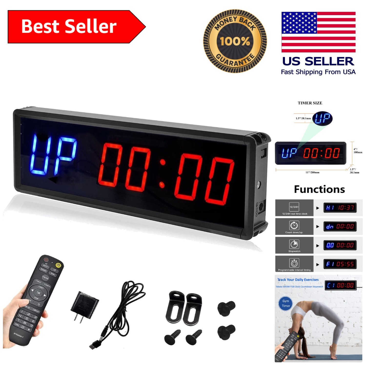 LED Interval Timer with Remote Control for Home Gym - Customizable Workout Clock