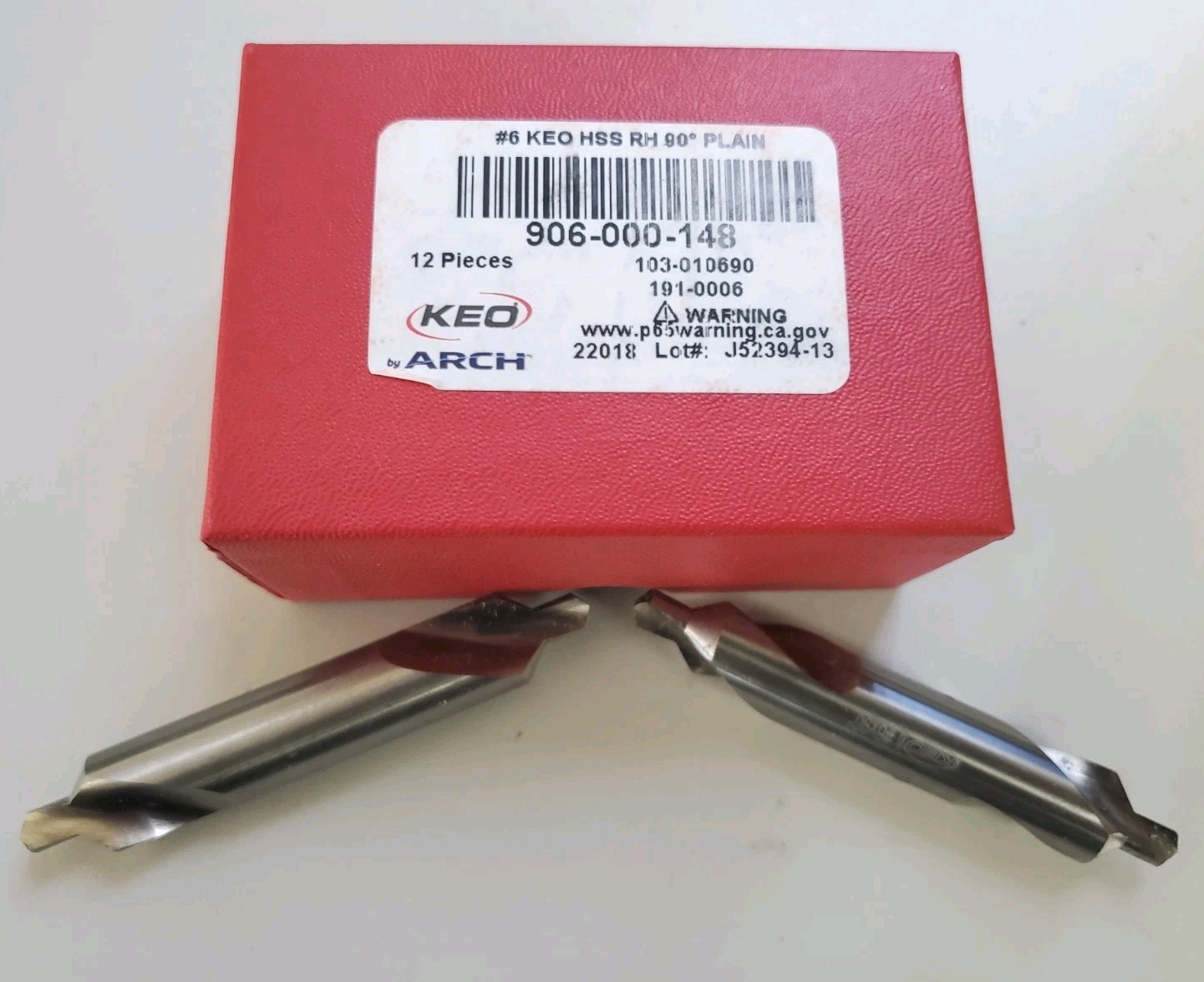 2PCS - KEO® 906 HSS #6 90° Plain Type Centerdrill, Ø.219 Pilot, 1/2 Body #10690