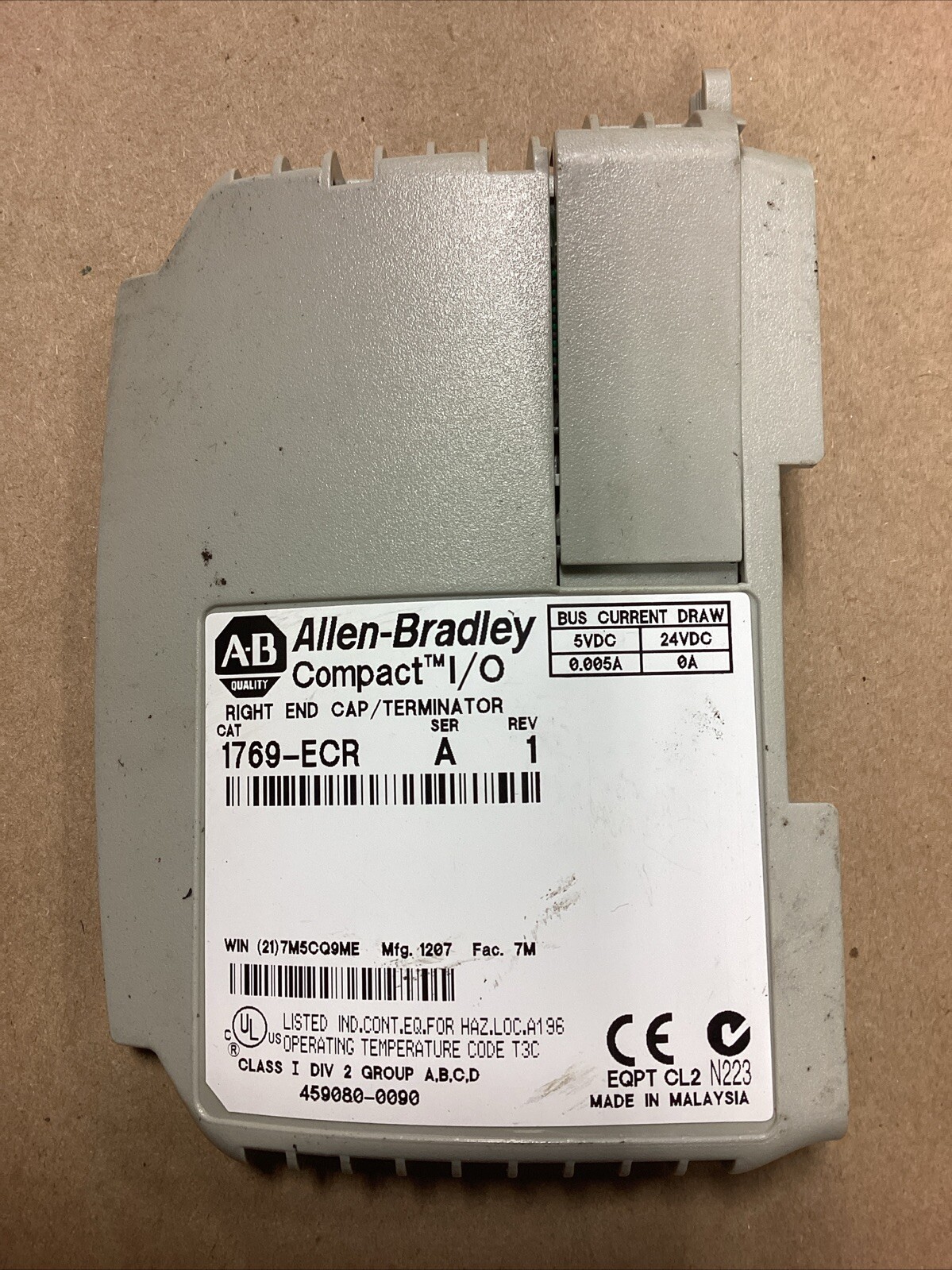 1769-ECR Plc Compact I/O Right End Cap Compactlogix Ser A Rev 1 E5