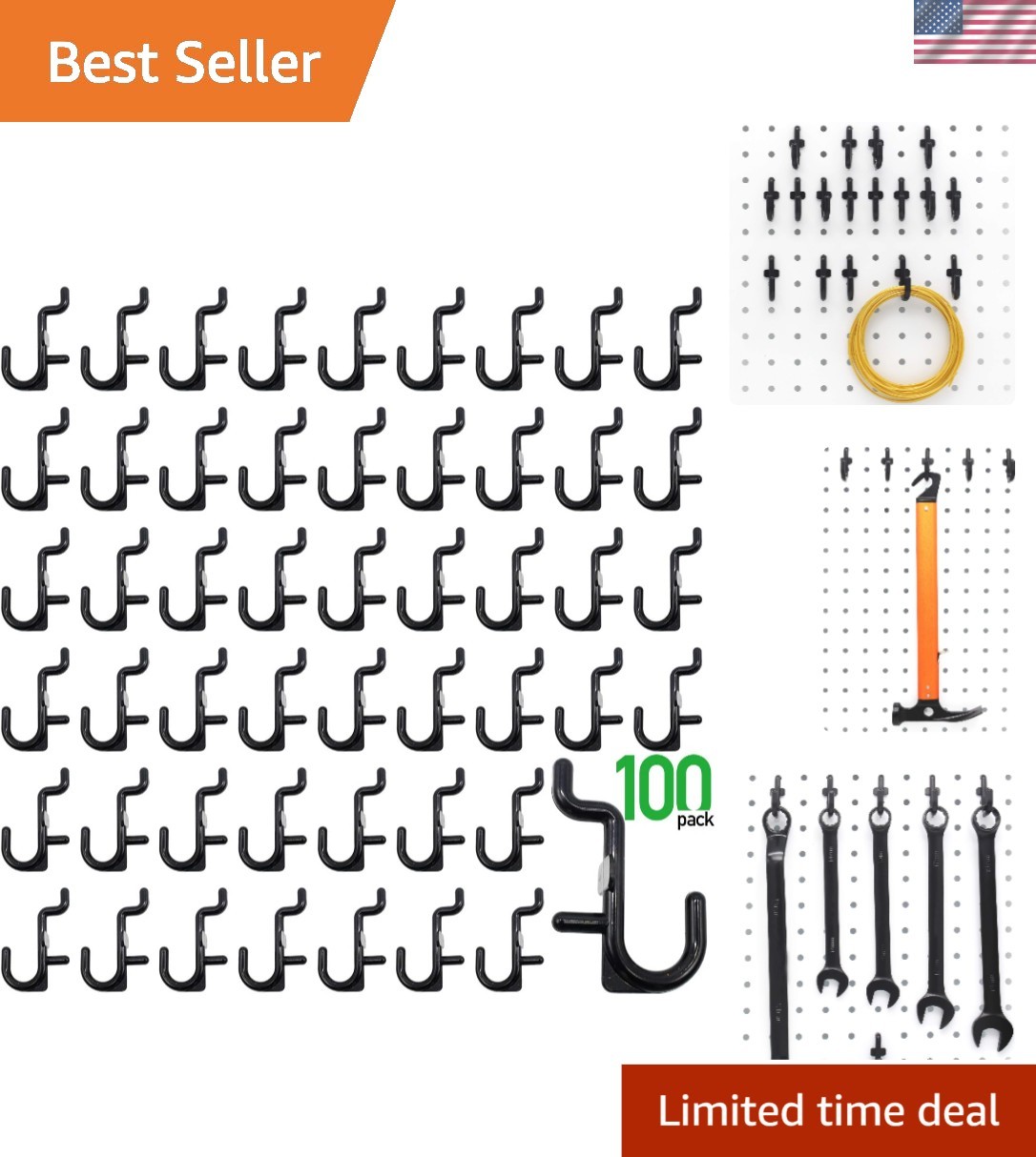 Versatile 100 Count Pegboard Hooks Assortment – Perfect for Organizing