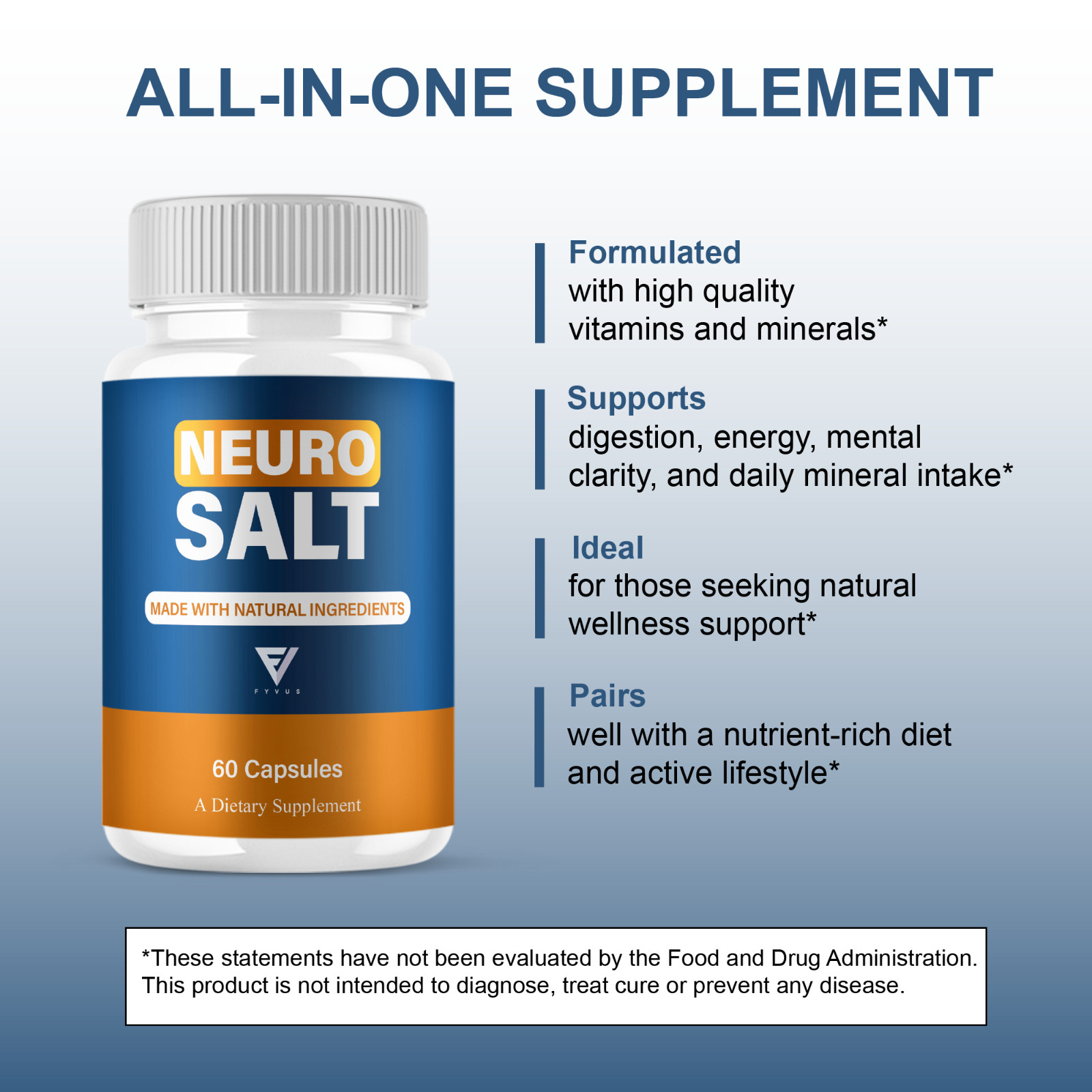 Neuro Salt Capsules, Neuro Salt Nootropic Supplement (60 Capsules)