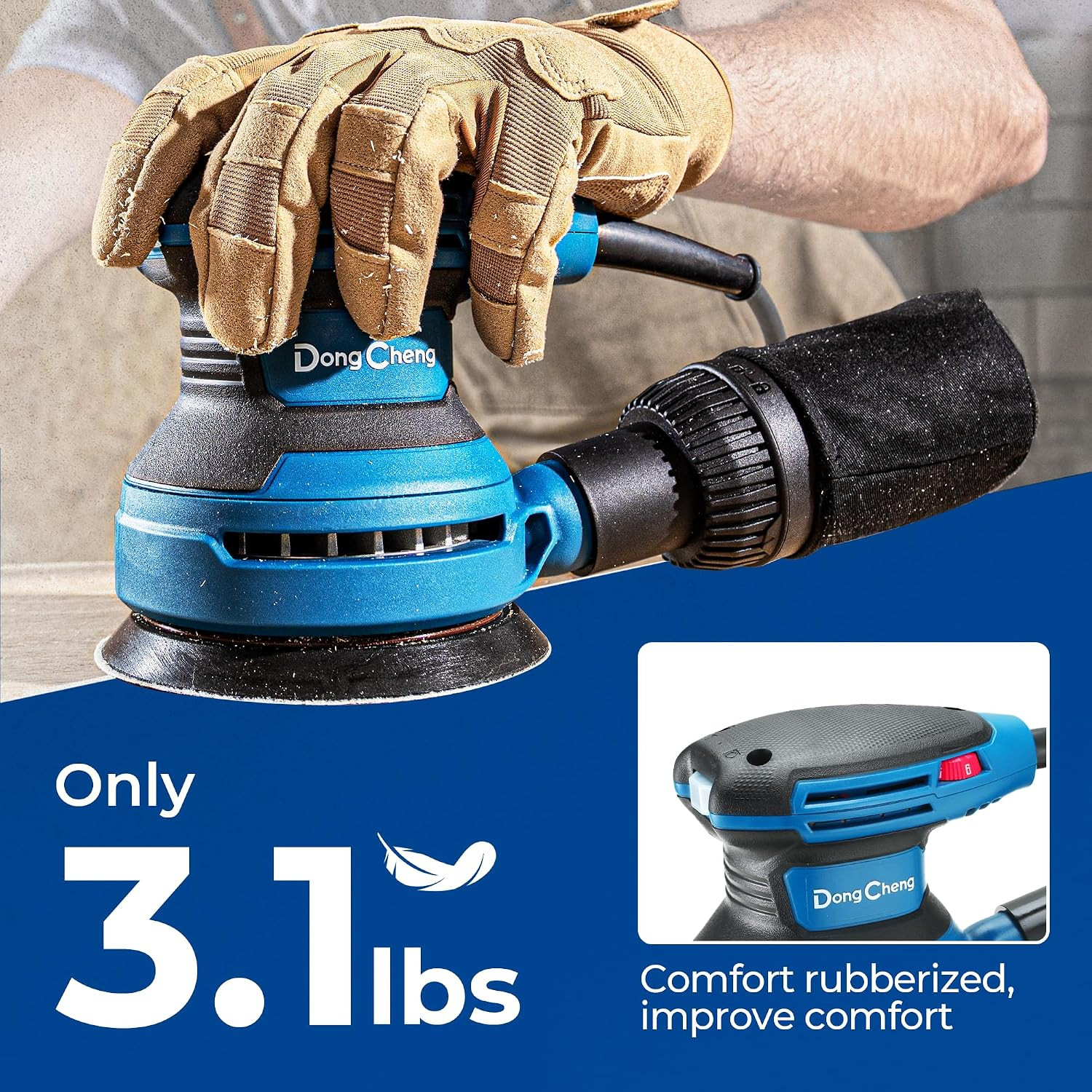 5-Inch Random Orbital Sander 3.2A 12800OPM Electric Palm Sander, 6 Variable Spee