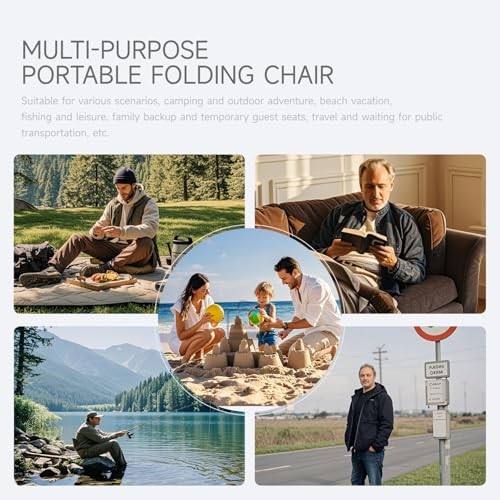 Collapsible Camping Stool Up to 265LB Folding Portable Large Red-edged Khaki