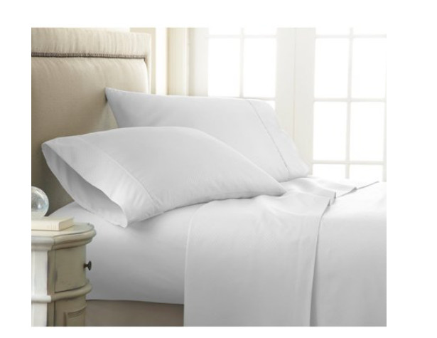 King Premium Embossed Checker 4 Piece Sheet Set - White