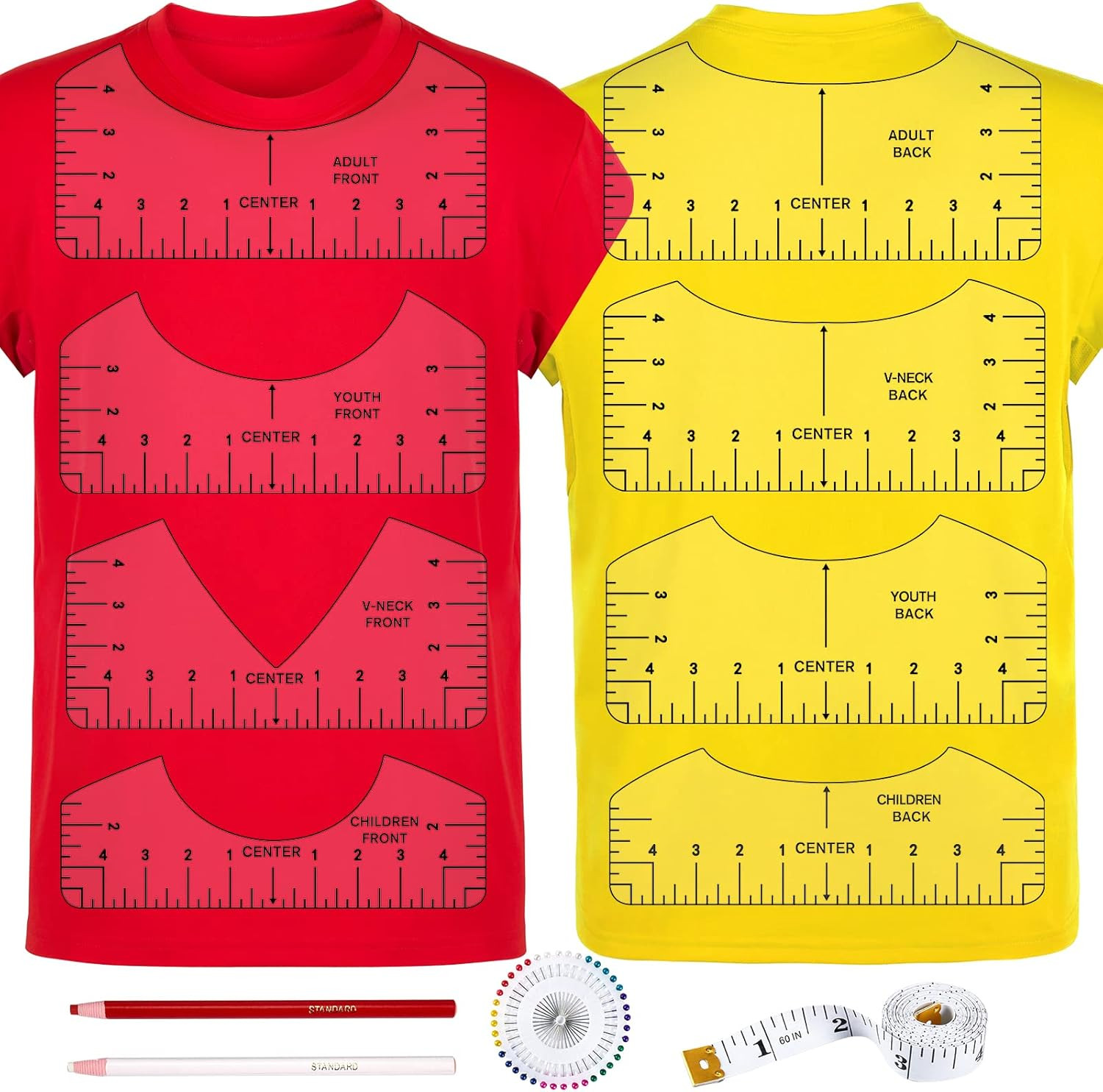 12Pcs Tshirt Ruler Guide for Vinyl Alignment, T Shirt Measurement Accessories To