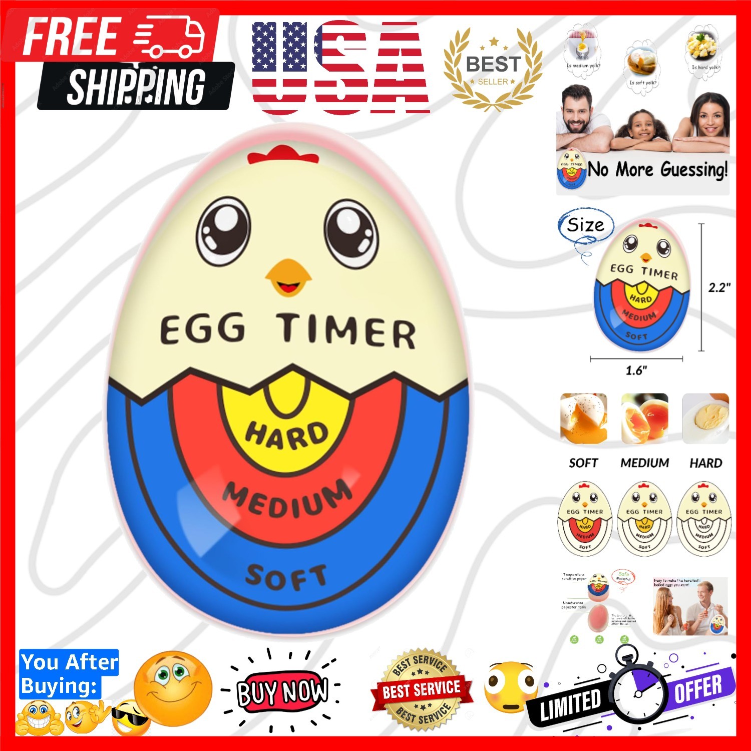 Egg Timer for Boiling Eggs that Changes Color When Done, Tricolor