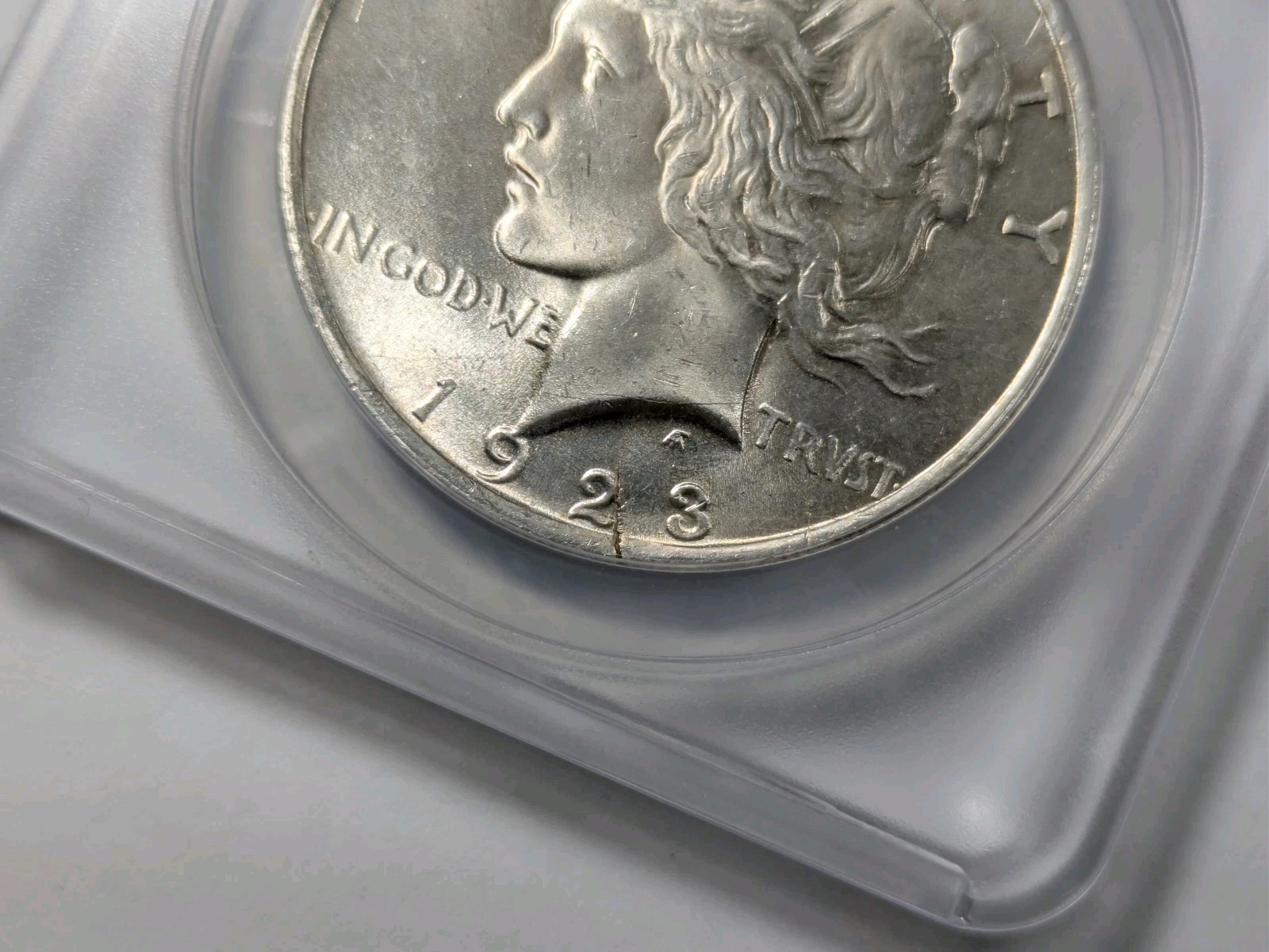 1923 Peace Silver Dollar ANACS MS-63 Struck on Cracked Blank Planchet Mint Error