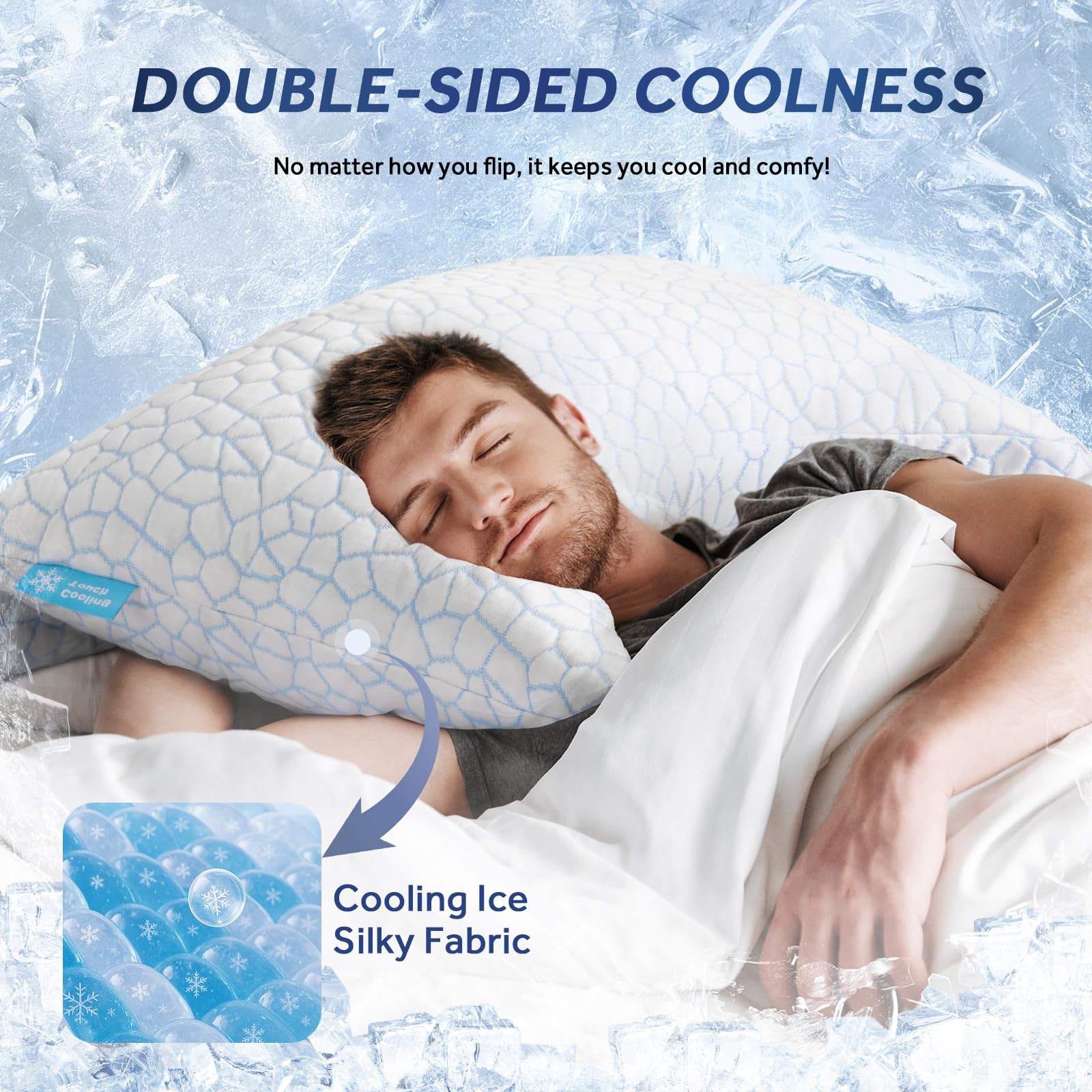Cooling Side Sleeper Pillow for Neck and Shoulder Pain Relief, Adjustable Cur.