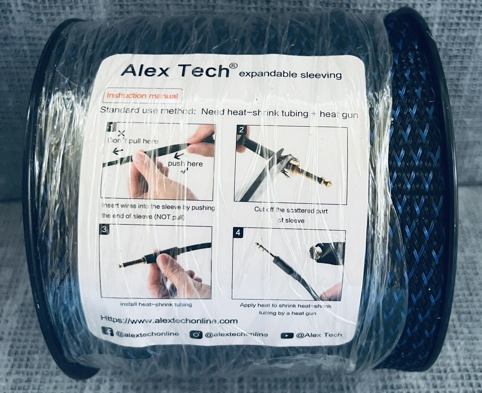 100ft - 1 inch PET Expandable Braided Sleeving – BlackBlue – Alex Tech Braided