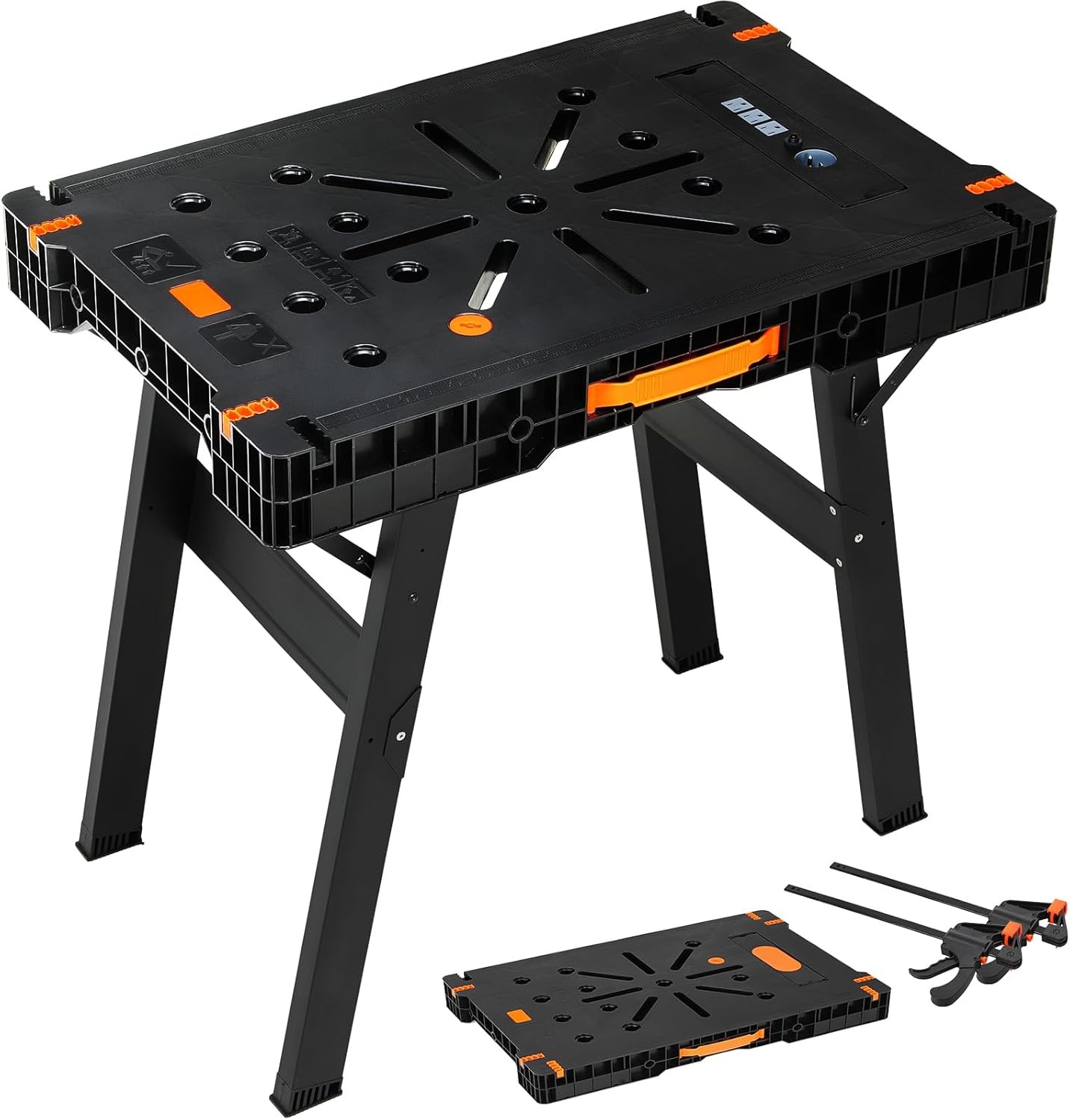Folding Work Bench with Clamps & Power Strip Portable Work Table 34"W x 22"D